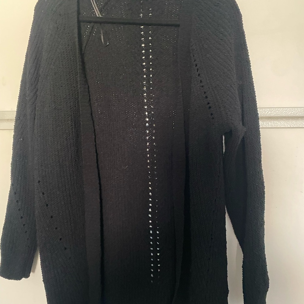Elegant Black Open-Front Chenille Cardigan